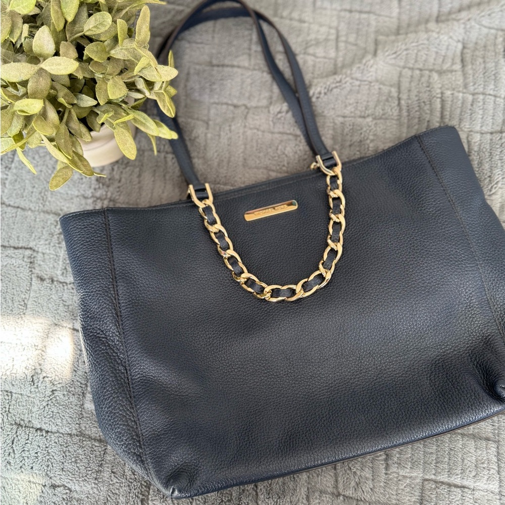 Michael Kors Navy Leather Bag with Gold Chain
